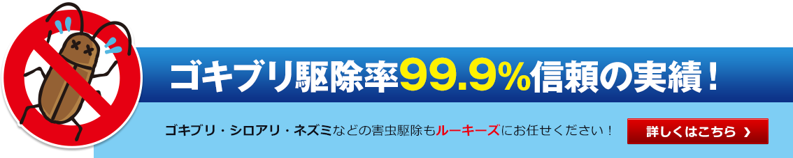 ゴキブリ駆除率99.9%信頼の実績！ゴキブリ・シロアリ・ネズミなどの害虫駆除もルーキーズにお任せください！ 詳しくはこちら